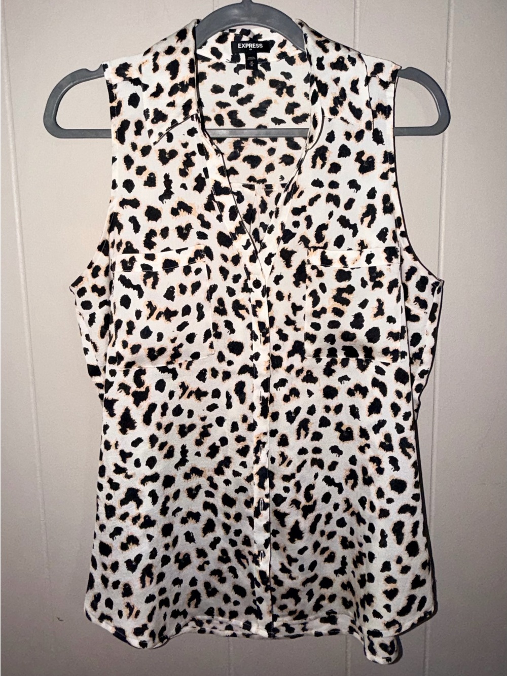 Express Sleeveless Leopard Print Cami Top - White, Black, Tan